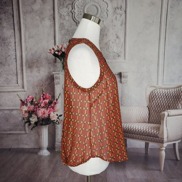 ASTR the Label Orange Geometric Pullover Sleeveless Open Back Blouse Size Small - Picture 6 of 11